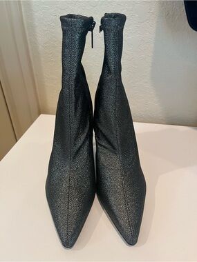 Marc Fisher Sparkle Black Pointed Sock Ankle Boots